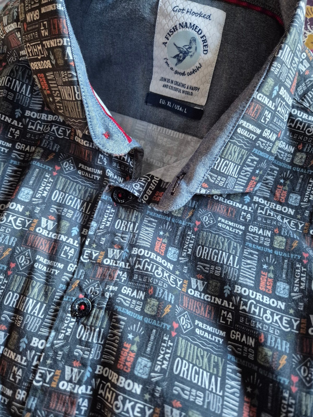 A Fish Named Fred blouse overhemd Whiskey prints Maat XL, Blauw, ., Ophalen of Verzenden, Zo goed als nieuw