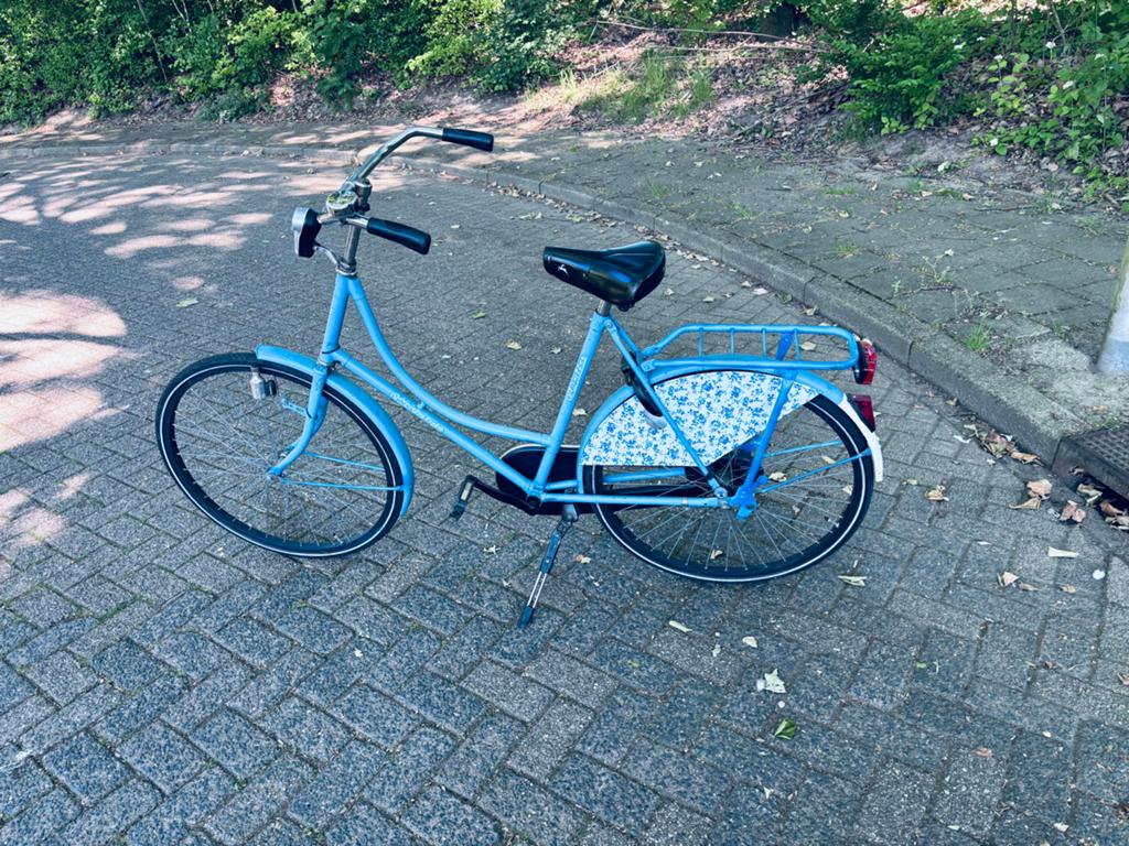 Lichtblauwe damesfiets 28 inch met lage instap, Terugtraprem, Ophalen, Overige merken, 53 tot 56 cm