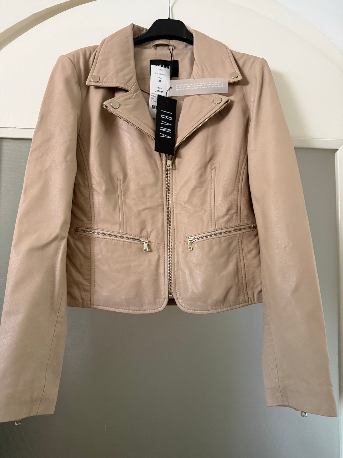 Ibana zandkleur Leren Jasje - Nieuw - maat 36, Ophalen of Verzenden, Nieuw, Maat 36 (S), Beige