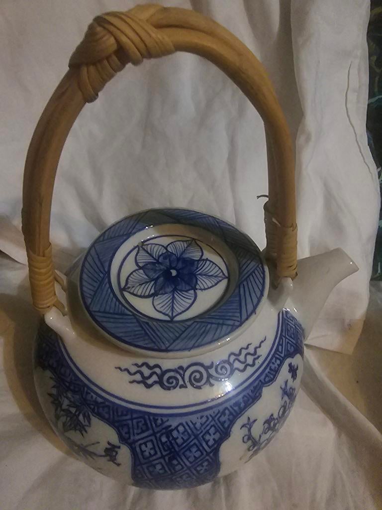 Vintage Groote Chinese Theepot met Bamboe Handvat, Ophalen of Verzenden