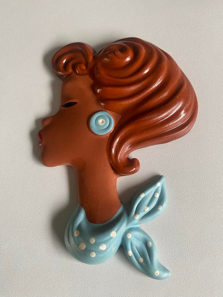 Wanddecoratie vrouwenhoofd terracotta, Ophalen of Verzenden