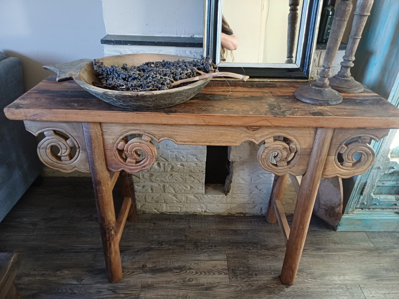 Sobere sidetable wandtafel van teakhout, 120 cm breed, Ophalen, Gebruikt, Ibiza, Hoffz, Aura Peeperkorn, Rechthoekig