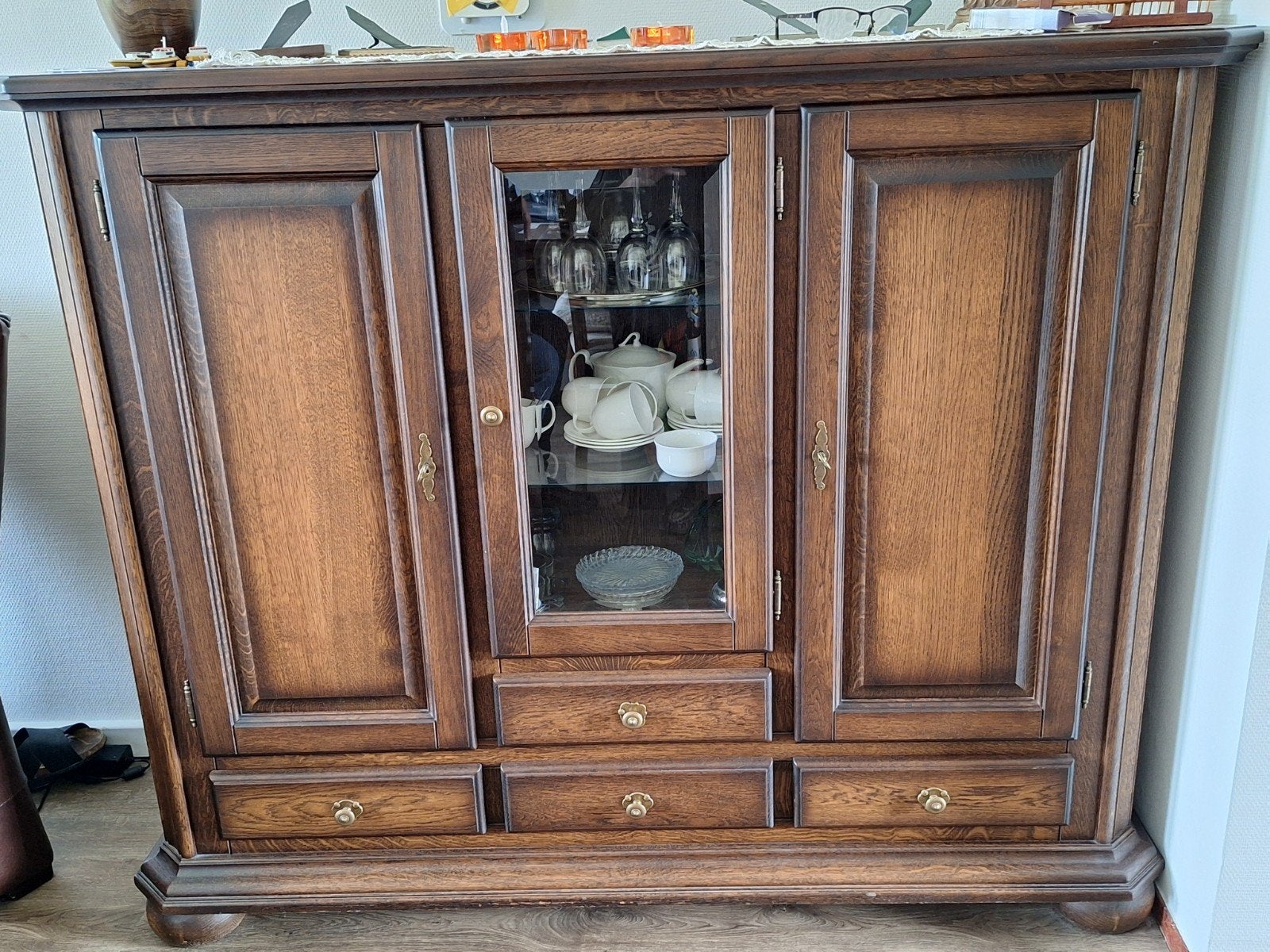 Massief eiken dressoir met vitrinekast, Antiek en Kunst, Antiek | Meubels | Kasten, Ophalen