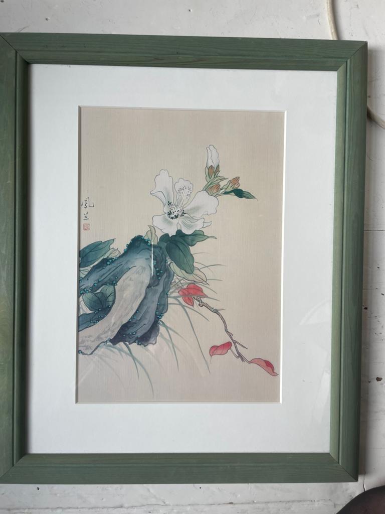 Japanse aquarel, bloemen, Antiek en Kunst, Verzenden