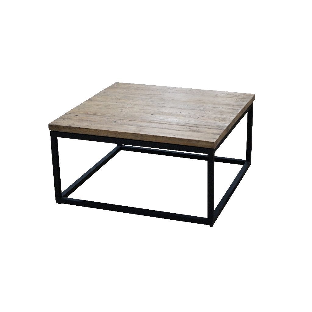 Salontafel 80 x 80 x H40 IJzer Industrieel met Old Pine, Ophalen, 50 tot 100 cm, Vierkant, Nieuw