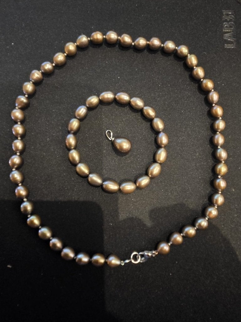 (241b) Bronskleurige parelset met hanger en 925 zilver, Met hanger, Overige kleuren, Ophalen of Verzenden, Zo goed als nieuw