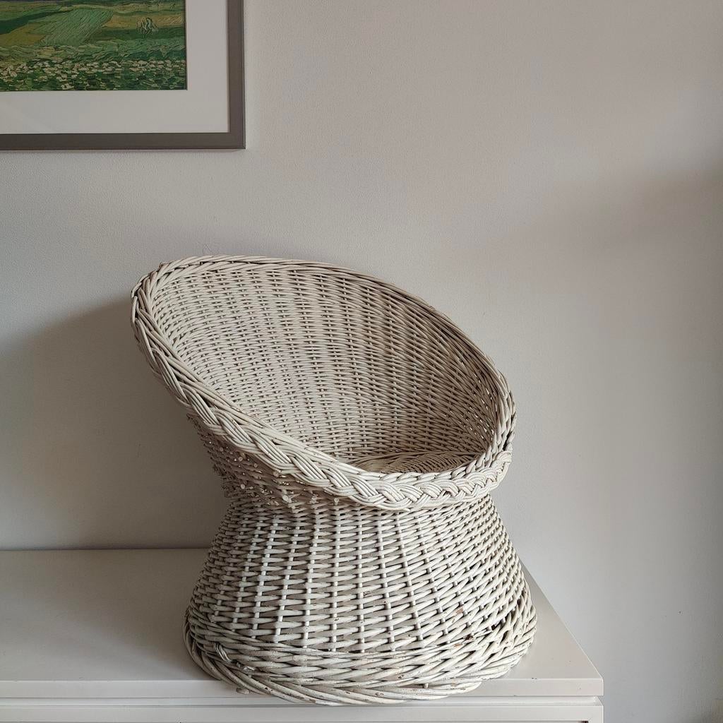 Wit rotan vintage stoeltje, Ophalen, Gebruikt, Wit, Riet of Rotan