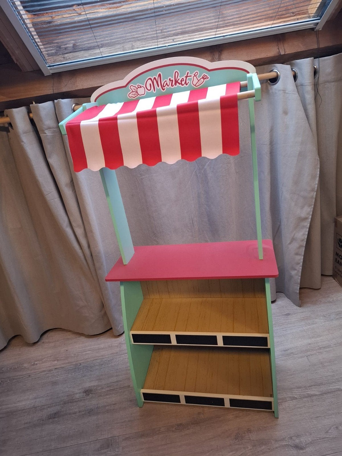 Houten 2-in-1 Speeltheater & Marktkraam voor Kinderen, Kinderen en Baby's, Ophalen