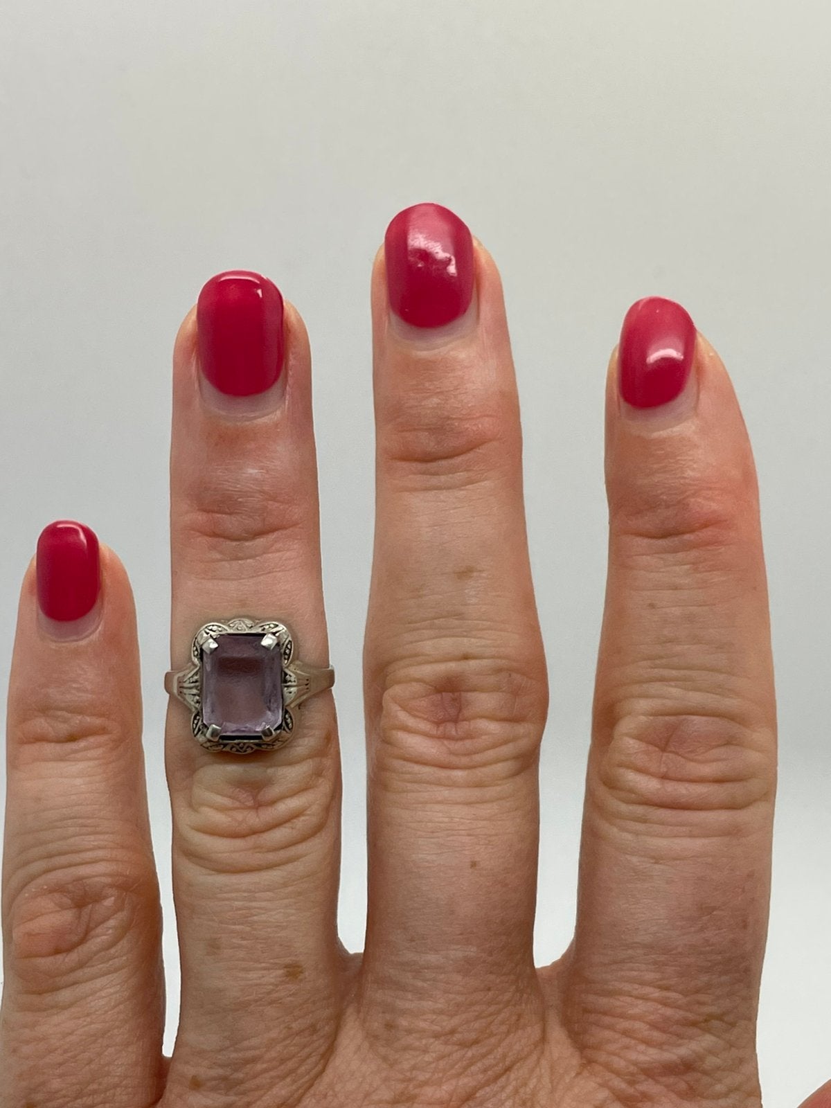 E253 Prachtige zilveren ring amethist maat 16, Sieraden, Tassen en Uiterlijk, Antieke sieraden, Ophalen of Verzenden, Zilver, Ring