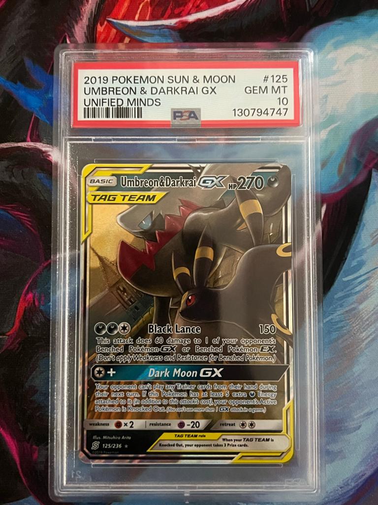 Umbreon & Darkrai GX PSA 10 - Sun & Moon Unified Minds, Ophalen of Verzenden, Nieuw, Losse kaart