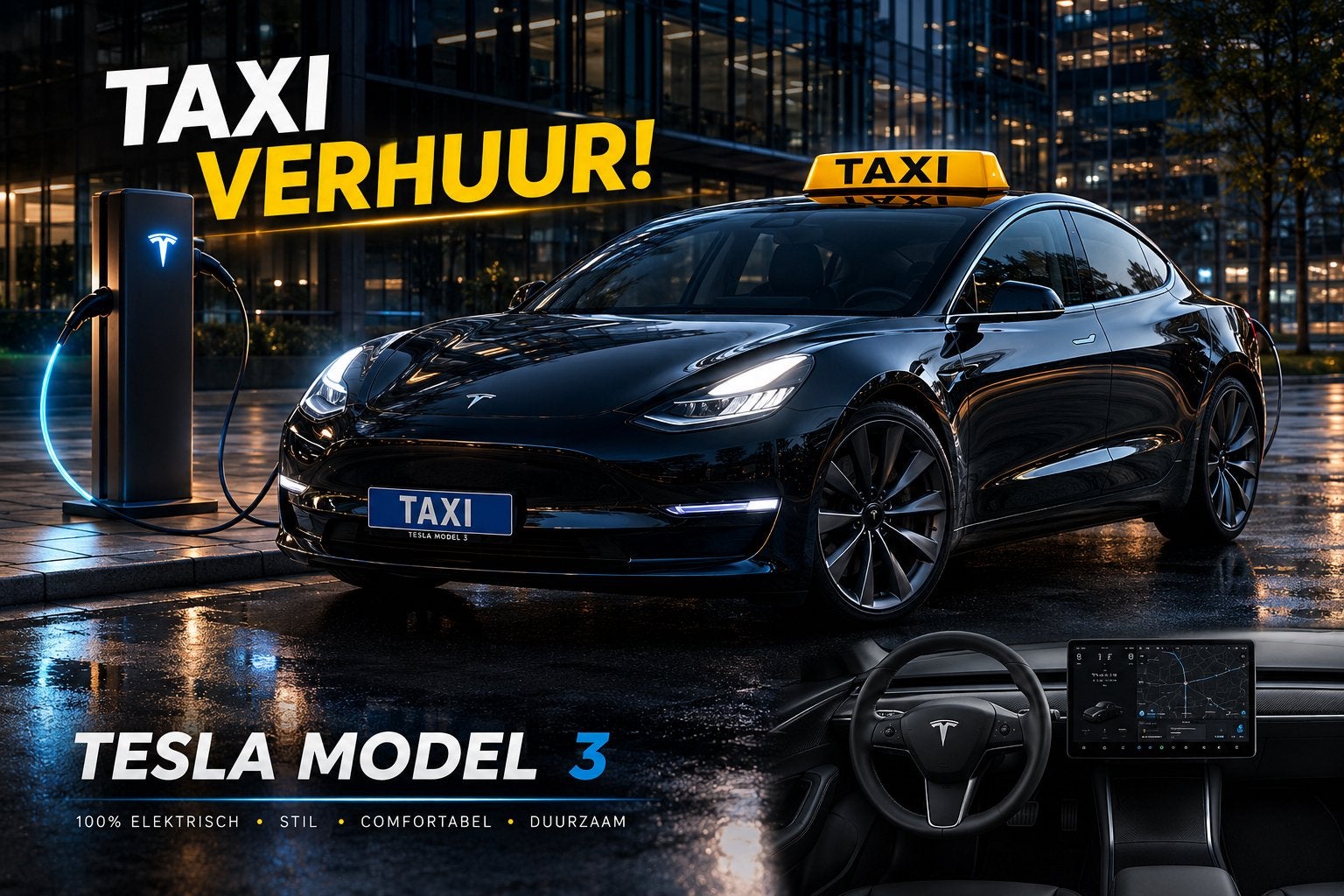 Tesla Model 3 Taxi Huren l Voor €350 P/W | Cabby Rentals, Taxivervoer