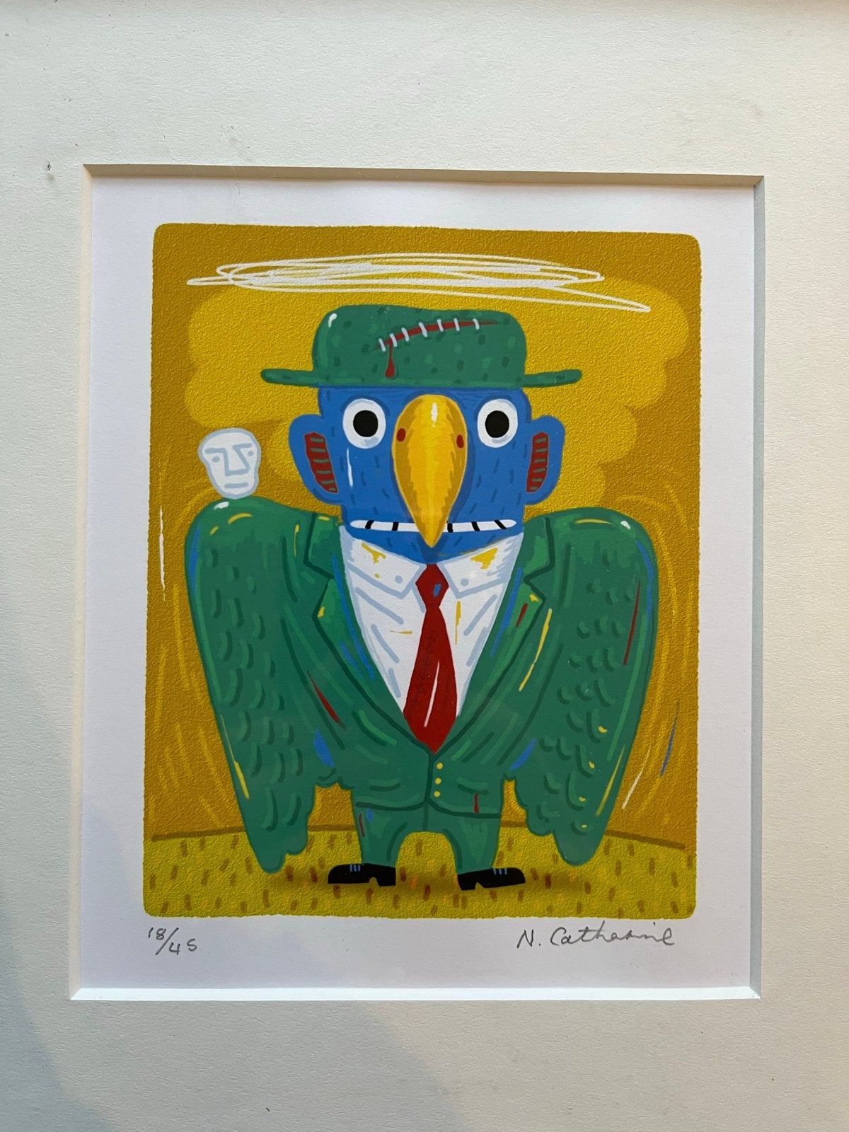 Norman Catherine - 'Vogel in Pak' (18/45), Antiek en Kunst, Genummerd, Flora en Fauna, Zeefdruk, 2000 tot heden
