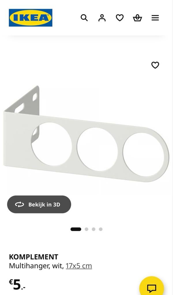 IKEA KOMPLEMENT Multihanger wit - Nieuw in verpakking, Wandhaken, Nieuw, Ophalen of Verzenden, Minder dan 100 cm