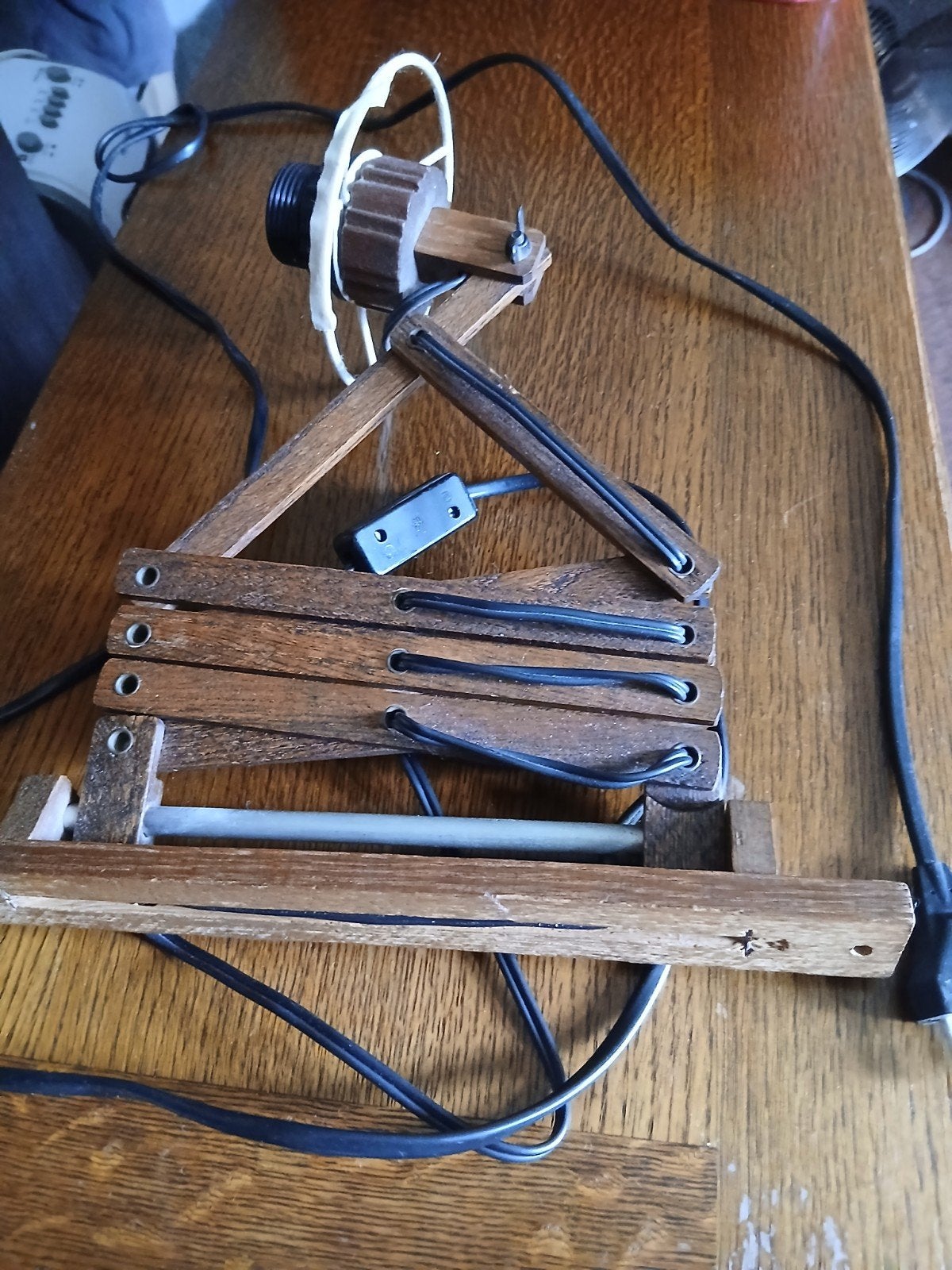 Vintage houten schaarlamp / wandlamp, Antiek en Kunst, Ophalen