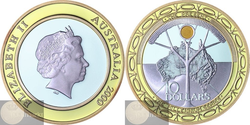 Australië - 10 Dollars 2000 Mille - verguld ZILVER en GOUD, Postzegels en Munten, Munten | Oceanië, Ophalen of Verzenden, Losse munt