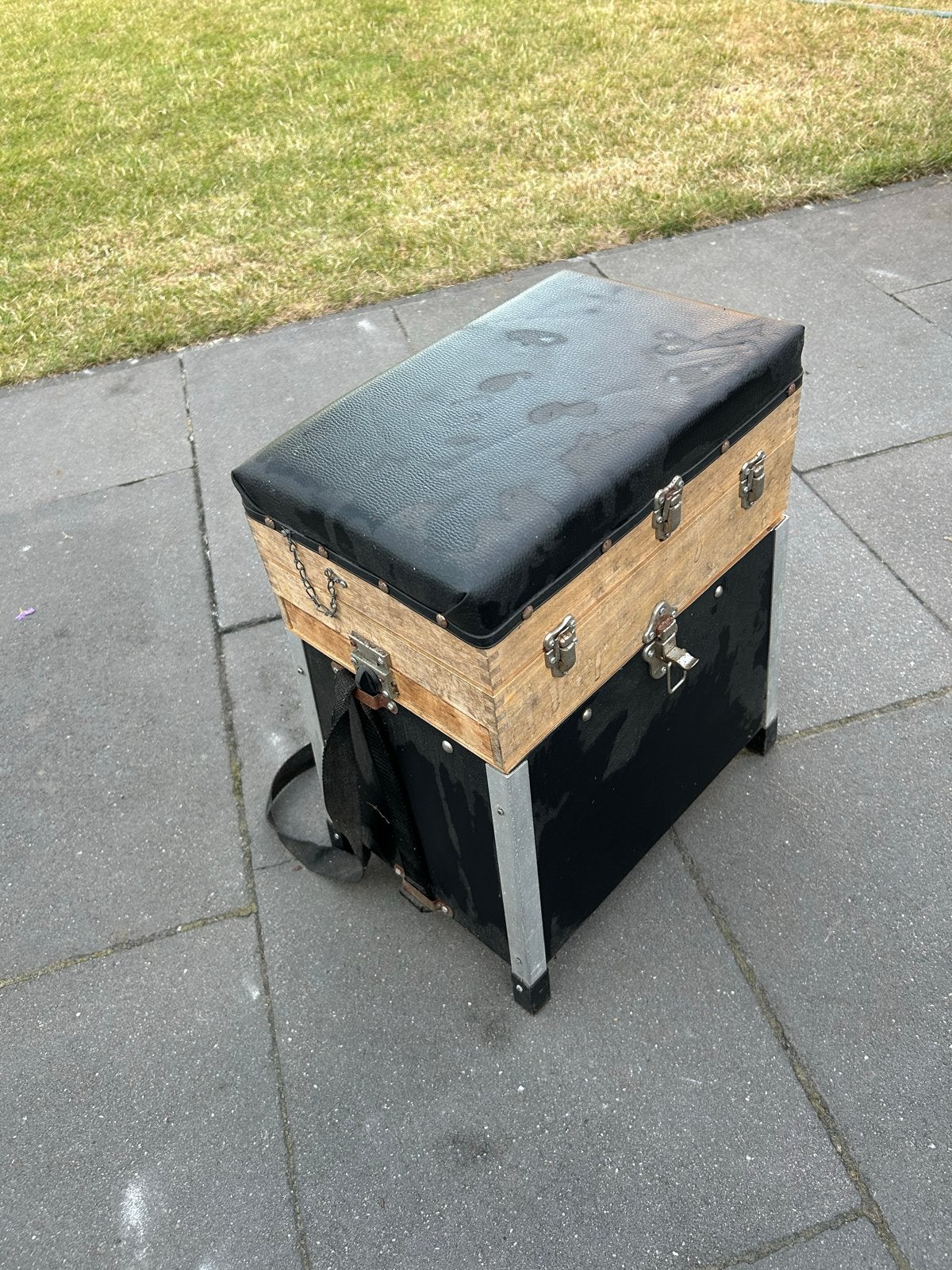 Vintage houten viskoffer met kussen en opbergruimte, Ophalen, Gebruikt, Koffer of Tas