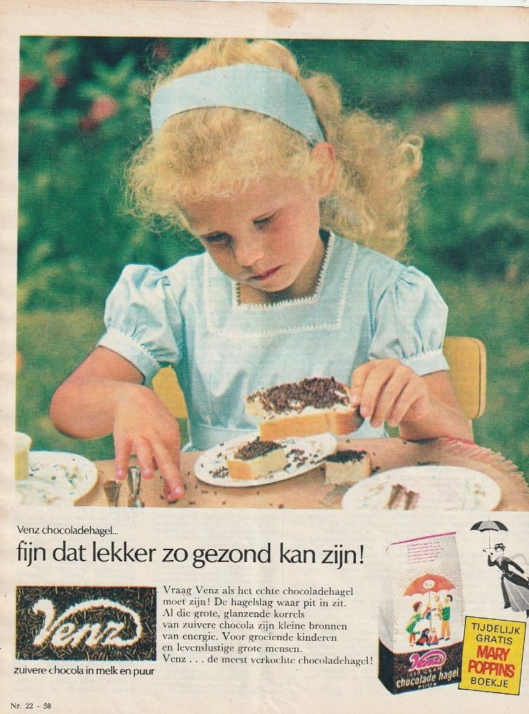 Retro reclame 1966 Venz hagelslag Mary Poppins boekje, Verzamelen, Retro, Verzenden, Overige typen