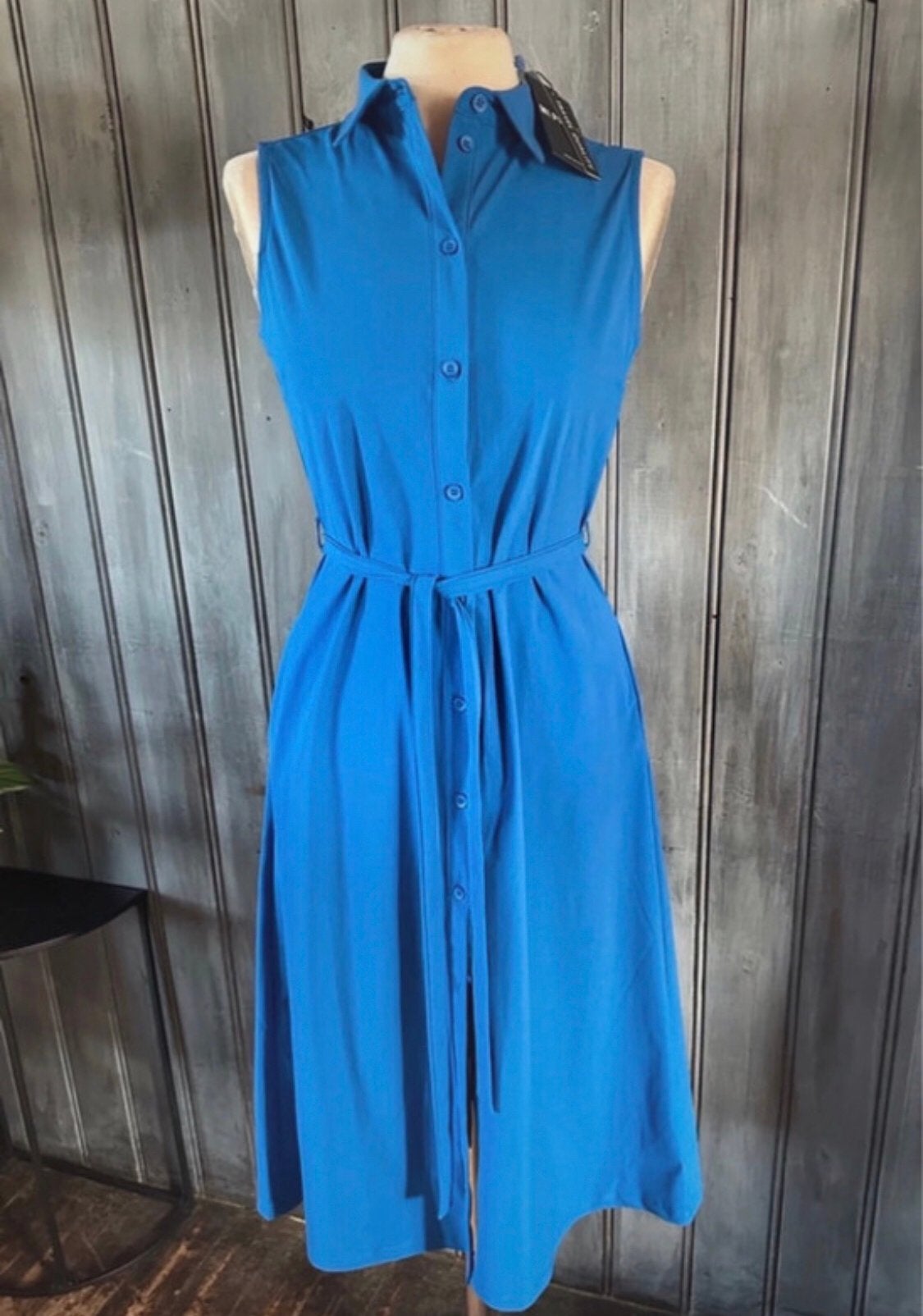 Mi Piace travelstof jurk maat: S kleur: Royal Blue, Nieuw, Maat 36 (S), Onder de knie, Verzenden