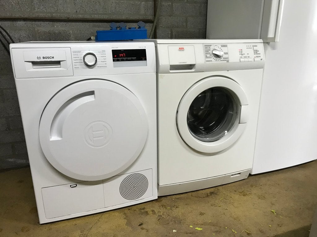 AEG wasmachine + Bosch condens droger – samen € 100,-, Witgoed en Apparatuur, Ophalen, Gebruikt, Handwasprogramma, Voorlader