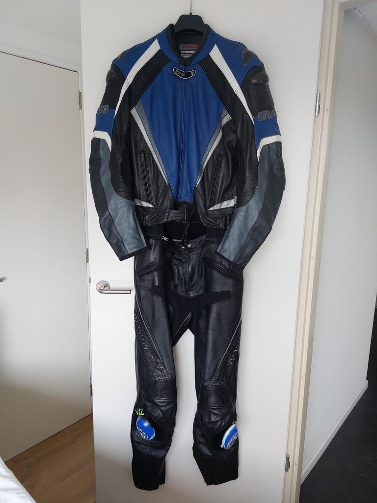 Evolution leren motorpak maat 56 (XL) Blauw/Zwart (combipak), Evolution, Ophalen of Verzenden, Tweedehands, Heren