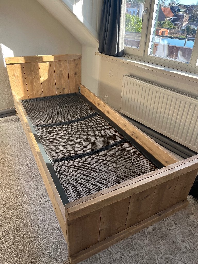 1persoons Steigerhout bed, Huis en Inrichting, Slaapkamer | Bedden, Ophalen, 90 cm, Eenpersoons, Bruin
