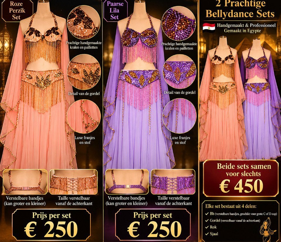 2 Luxe, professioneel handgemaakte buikdanspakken uit Egypt, Eén persoon, Ballet of Dans