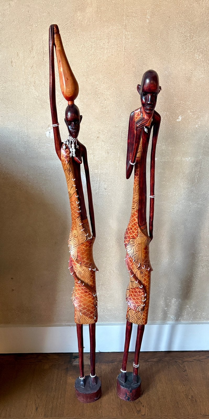 Afrikaanse houten beelden Tanzania 120 cm set van 2, Afrika, Handgemaakt, 120 cm, Houtsnijwerk