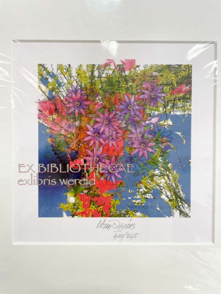 Wim Zwiers - ExLibris wereld in groot passe-partout, 2000 tot heden, 17 cm, Gesigneerd, Flora en Fauna