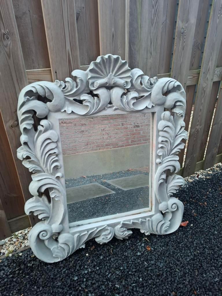 Grote Franse barok brocante spiegel, Ophalen, Zo goed als nieuw, Vierkant, 100 tot 150 cm