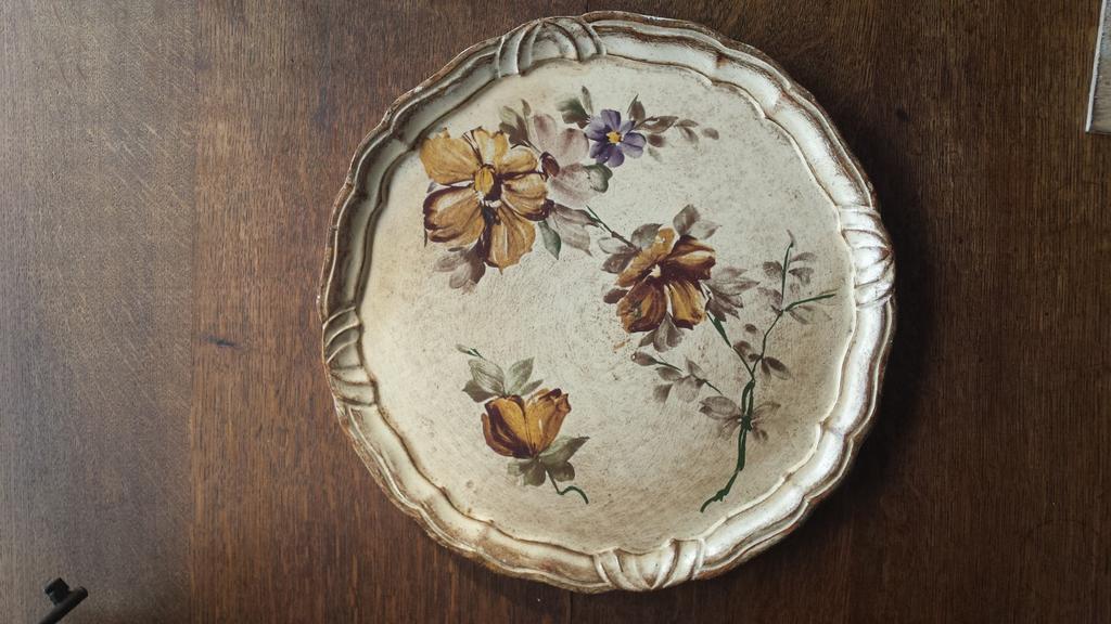 Antiek dienblad rond met retro bloemen, Ophalen of Verzenden