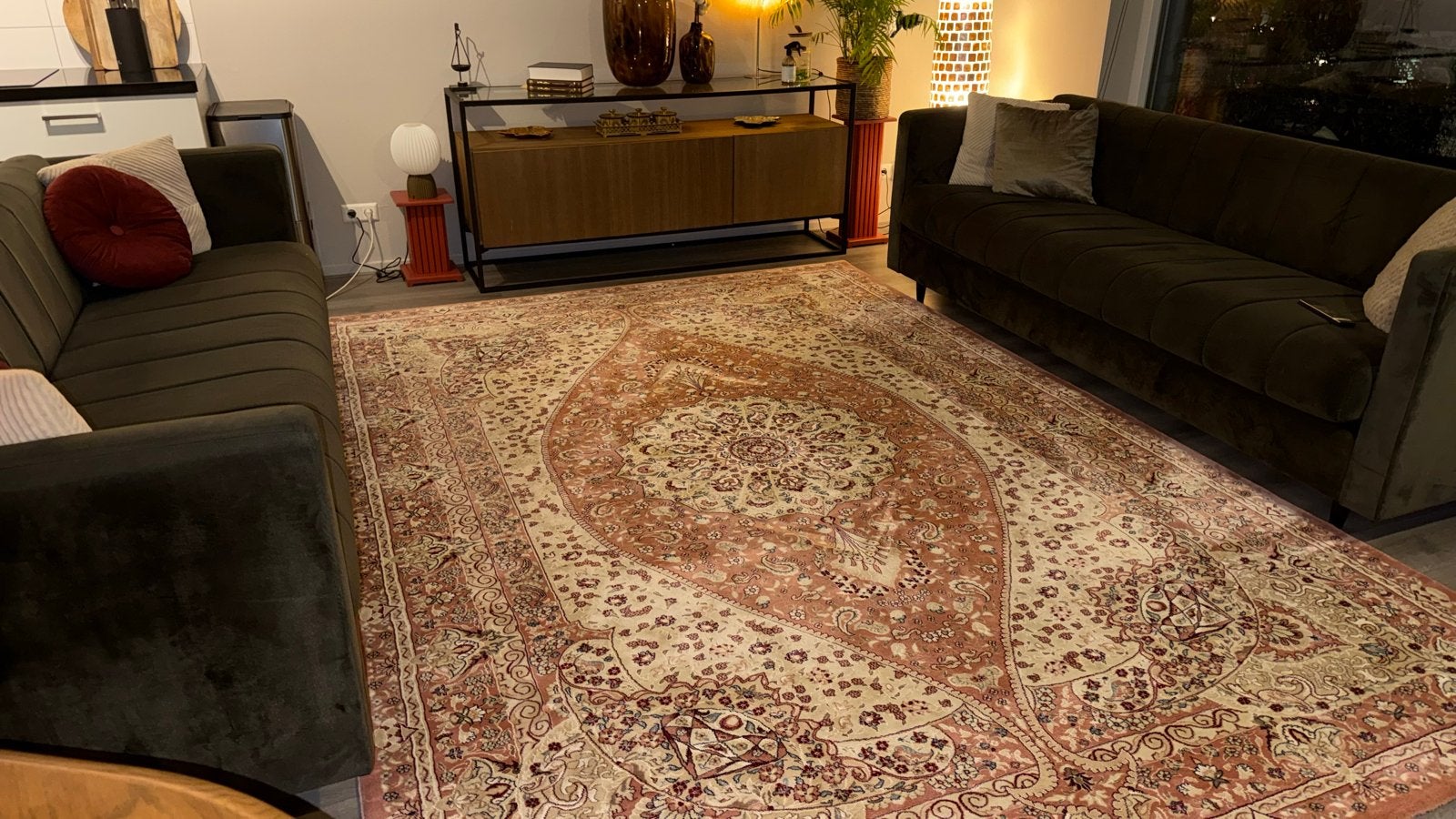 Groot Perzisch Tapijt - Oud Roze (345x243 cm), Ophalen, Gebruikt, 200 cm of meer, Roze