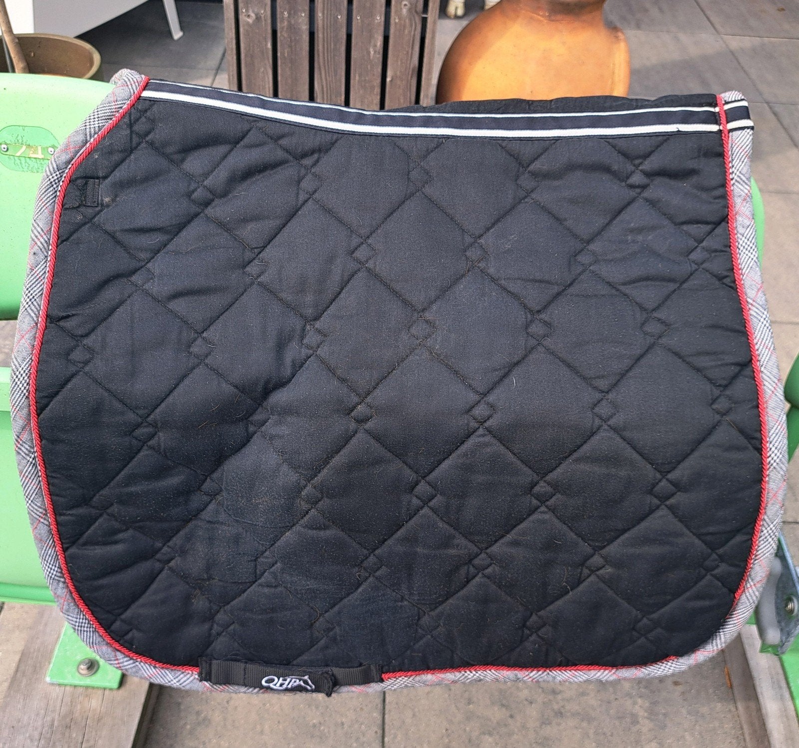 Qhp dekje Zwart dressuur full met geruite bies, Full (L), Gebruikt, Katoen, Dressuurdekje