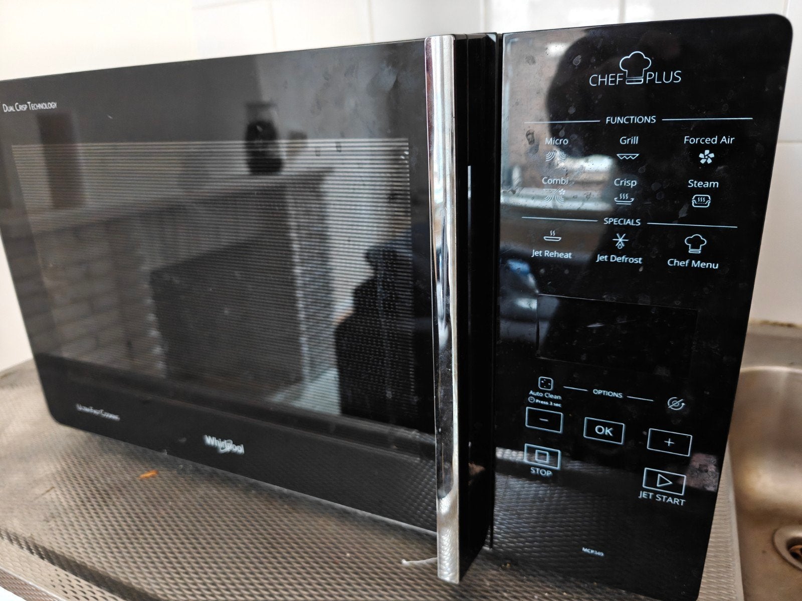 Whirlpool Chef Plus Combimagnetron - Zwart, Ophalen, Combimagnetron, Gebruikt, Hete lucht