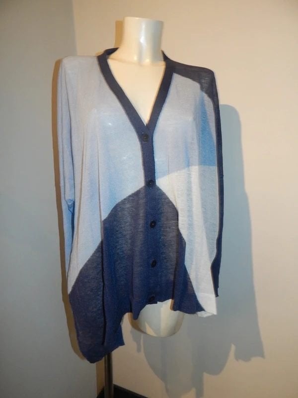 Sarah Pacini baggy vest blauw tinten zijkanten hoge split, Sarah Pacini, Maat 46/48 (XL) of groter, Zo goed als nieuw, Meerkleurig