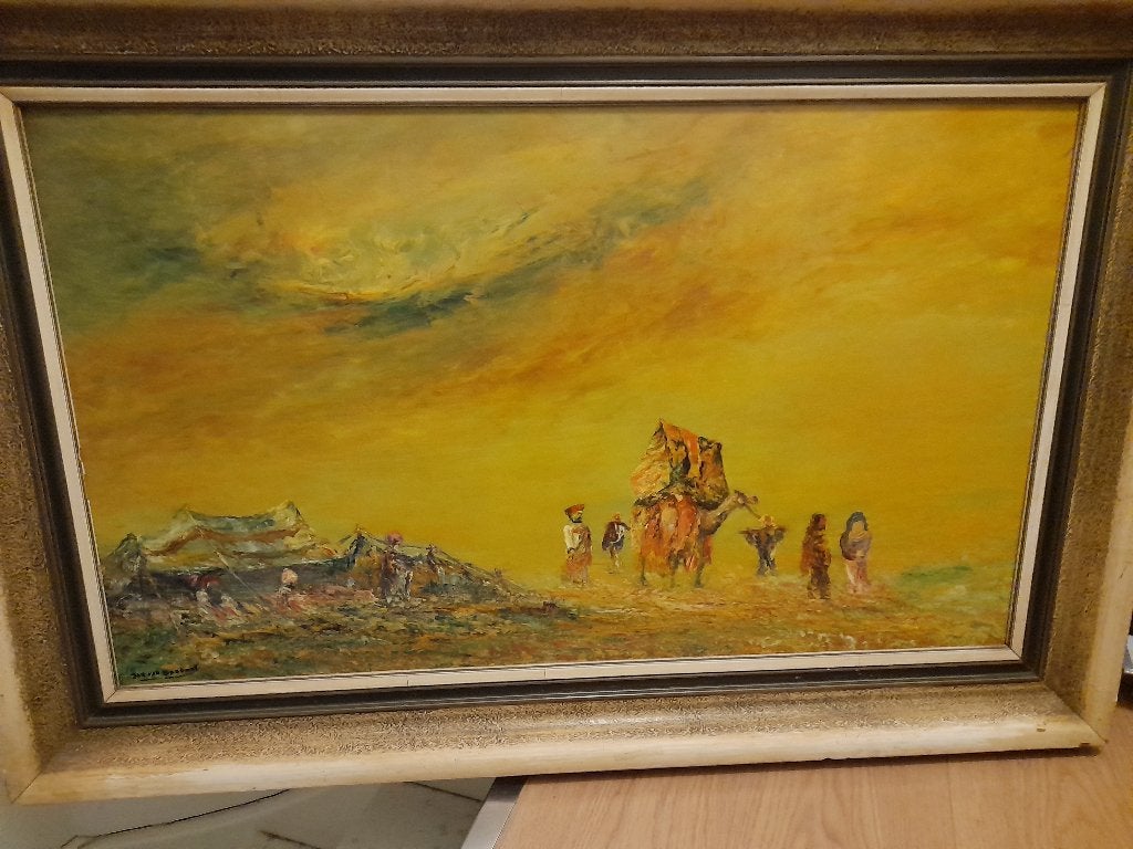 woestijn tafereel, Antiek en Kunst, Ophalen, Overige stijlen, Handgeschilderd, Landschap