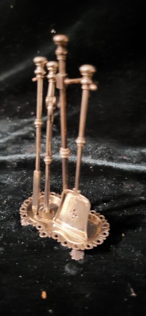 Miniatuur zilveren open haard set - gemerkt met zwaardje, Antiek en Kunst, Ophalen of Verzenden