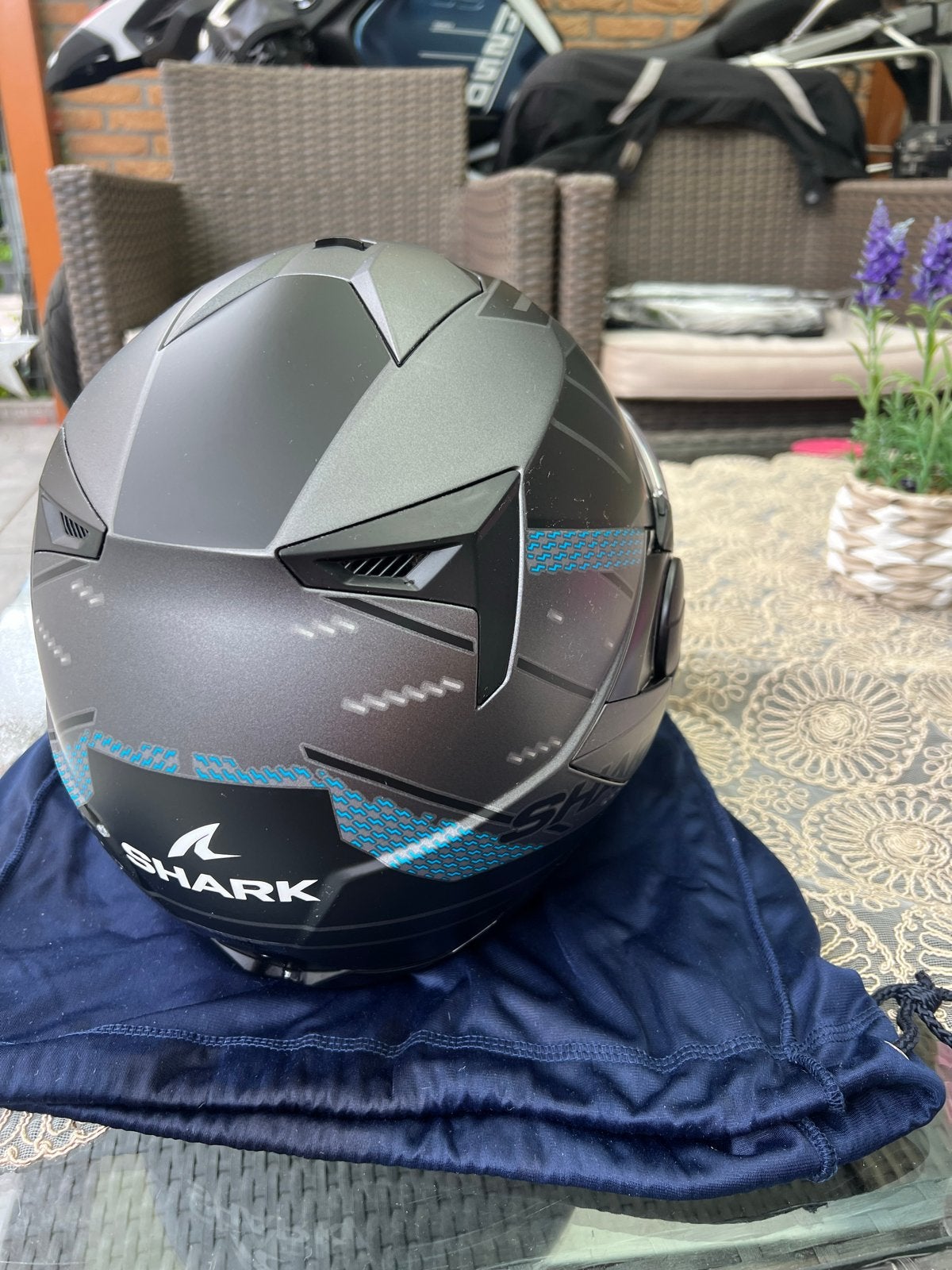 Shark OXO Rydger Mat Antraciet Blauw Zwart/ met SENA interco, Systeemhelm, Heren, Shark, Ophalen of Verzenden