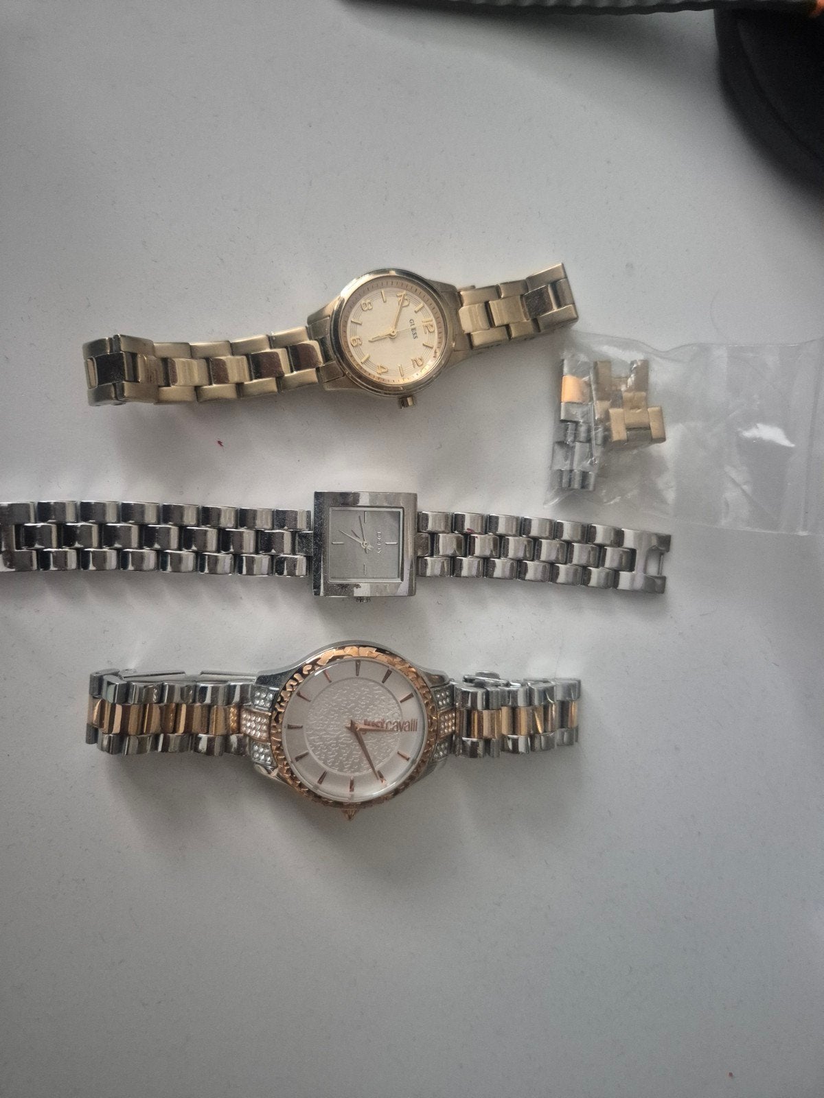 Drie dameshorloges van Guess, DKNY en Just Cavalli, Staal, Gebruikt, Staal, Guess