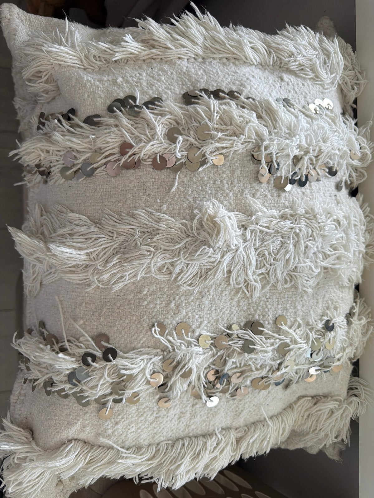 Decoratief Sierkussen met Franjes en Pailletten 2 stuks, Ophalen, Overige merken, Wit, Met print