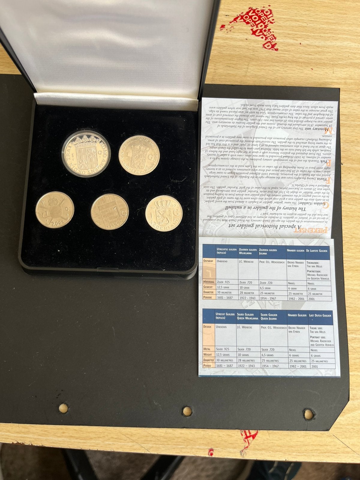 WILHELMINA  PIEKEN SET  MET 3 ZILVEREN GULDENS, 1 gulden, Zilver, Koningin Wilhelmina, Verzenden