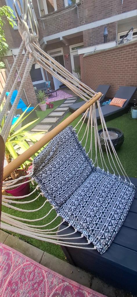 2 comfortabele hangstoelen met ketting, Ophalen of Verzenden, Gebruikt, Eenpersoons, Buiten