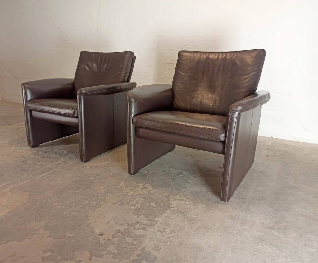 Set van 2 vintage Leolux Antipode leren fauteuils, bruin, Ophalen, Tweedehands, Tweedehands, 75 tot 100 cm