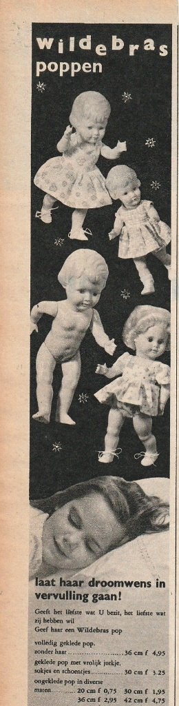 Retro reclame 1962 Wildebras speelgoed poppen haar droom, Verzenden, Overige typen