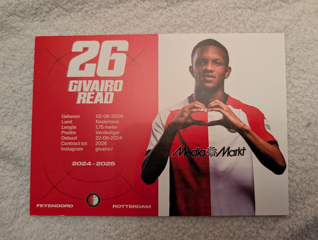 Officiële spelerskaart Read, Feyenoord, seizoen 2024-2025, Verzenden, Nieuw, Feyenoord, Spelerskaart