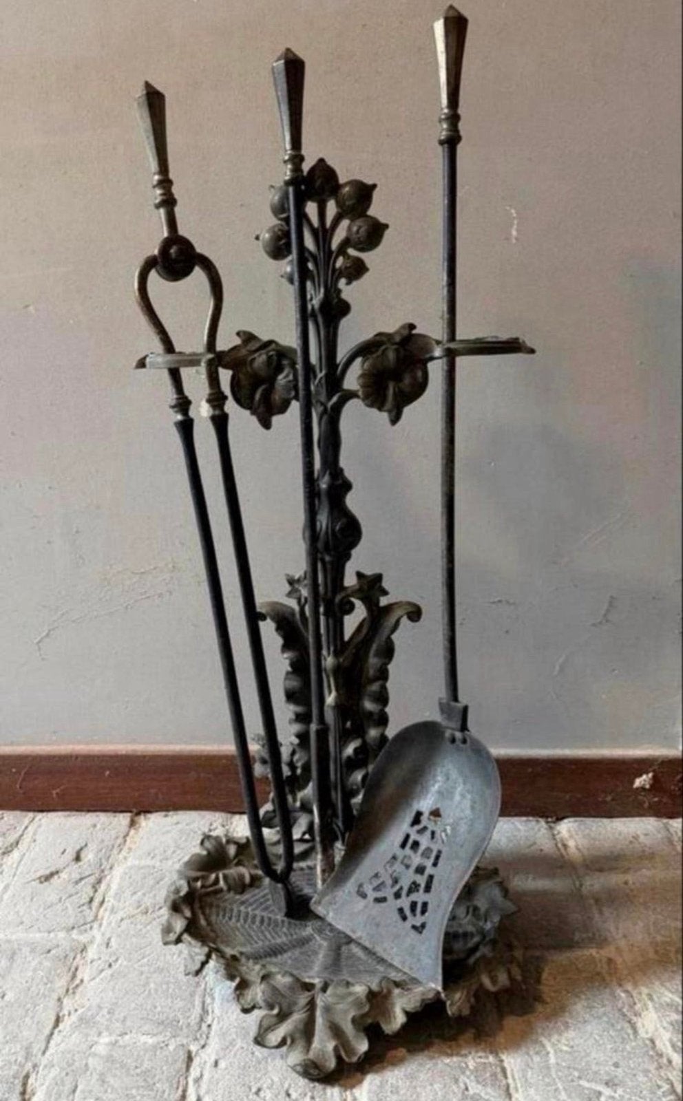 Antiek haardstel - compleet met schep, pook en tang, Antiek en Kunst, Ophalen