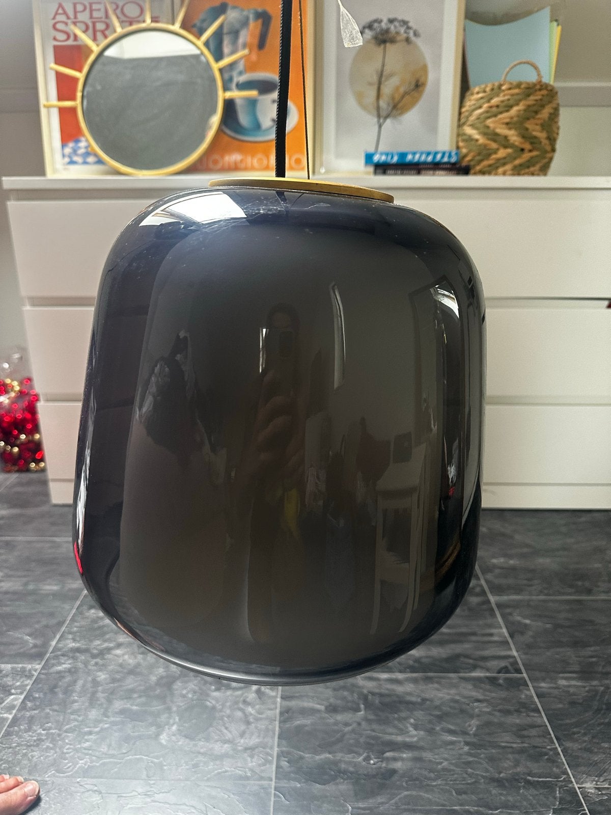 Hanglamp ikea Evedal Grijs, Ophalen, Zo goed als nieuw, Glas, E27 (groot)