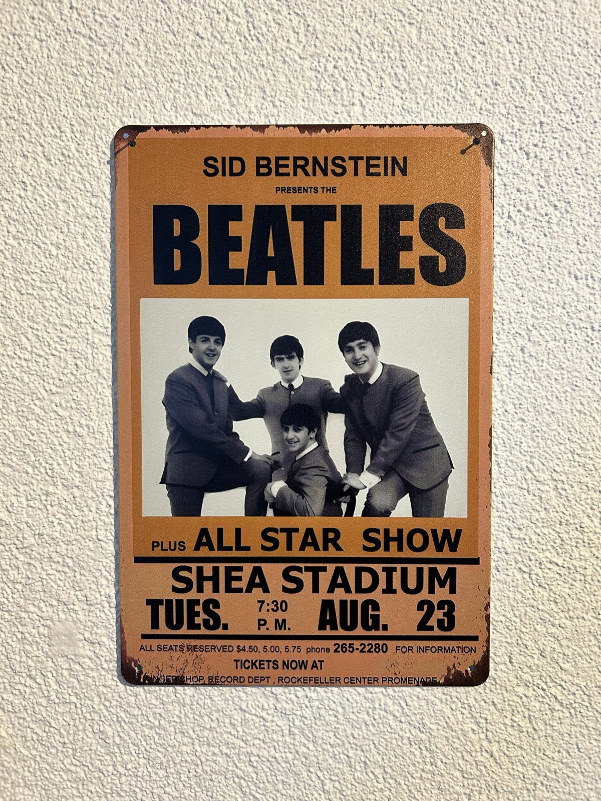 Metalen The Beatles bord 20x30 cm - Shea Stadium poster, Vintage, Meerkleurig, Nieuw, Ophalen of Verzenden