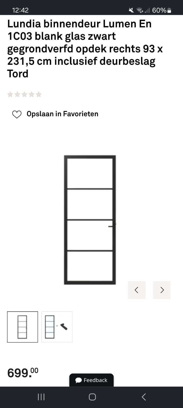 Nieuwe binnendeur Lundia Lumen zwart, Doe-het-zelf en Verbouw, Deuren en Horren, Ophalen, 215 cm of meer, Binnendeur, Nieuw
