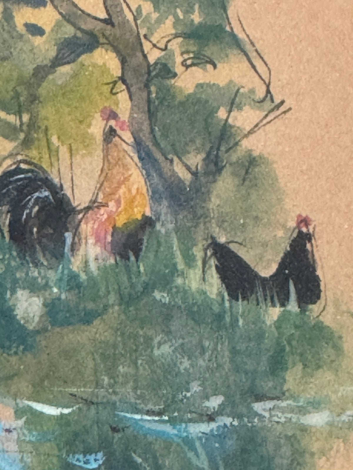 Oude aquarel Frida Holleman kippen pauw, Ophalen of Verzenden