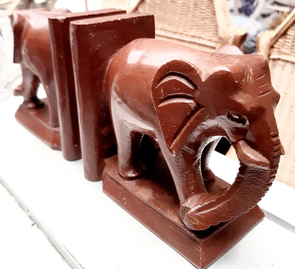Set van 2 marmeren boekensteunen, olifant beelden, Ophalen, Overige materialen, Beeld, Minder dan 20 cm